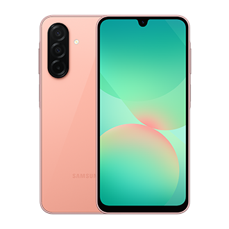 Mặt trước và mặt sau của điện thoại thông minh Samsung Galaxy A26 5G màu cam opal