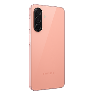 Mặt sau bên trái của điện thoại thông minh Samsung Galaxy A26 5G màu cam opal