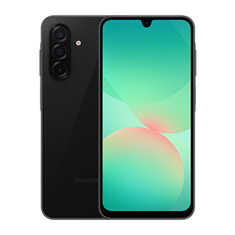Mặt trước và mặt sau của điện thoại thông minh Samsung Galaxy A26 5G màu đen opal