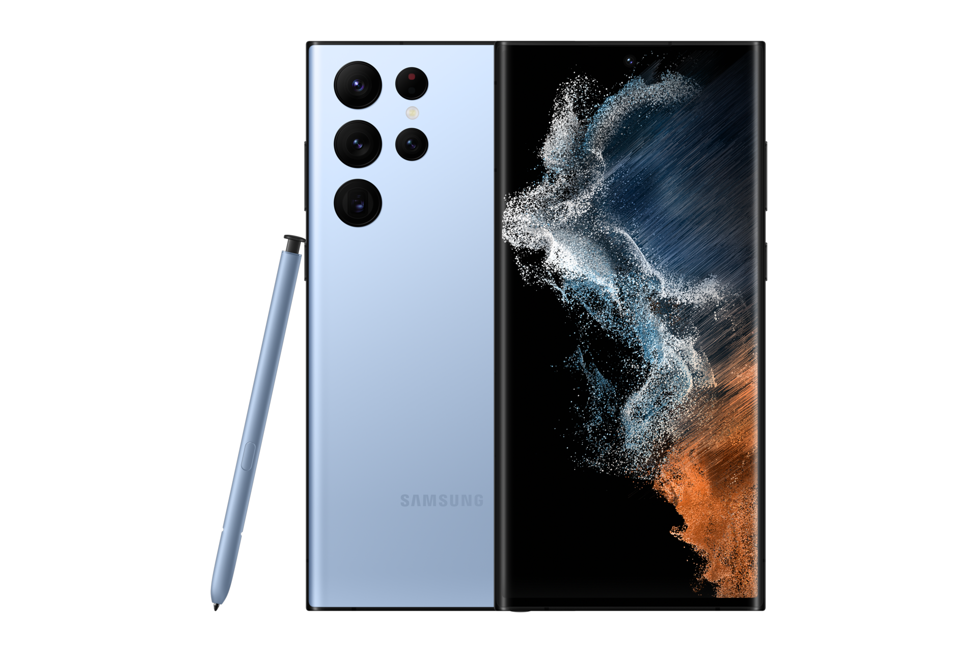 Mặt trước & sau của điện thoại Samsung S22 Ultra Xanh Lam (BlueSky) 5G 256GB phiên bản Online Exclusive với bút S Pen cải tiến