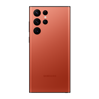 Mặt sau điện thoại Samsung S22 Ultra Red (Online Exclusive) với cụm camera không viền độc đáo lớp vỏ máy tông Lychee ấn tượng