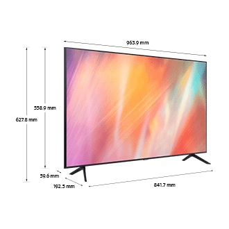 Kích thước của TV UHD (963.9 x 627.8 x 192.5 mm) Crystal AU7700 của Samsung với chân đế màu xám