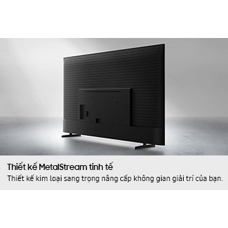 The back view of a TV with MetalStream Design. It features a black finish metal body with a ridged pattern.