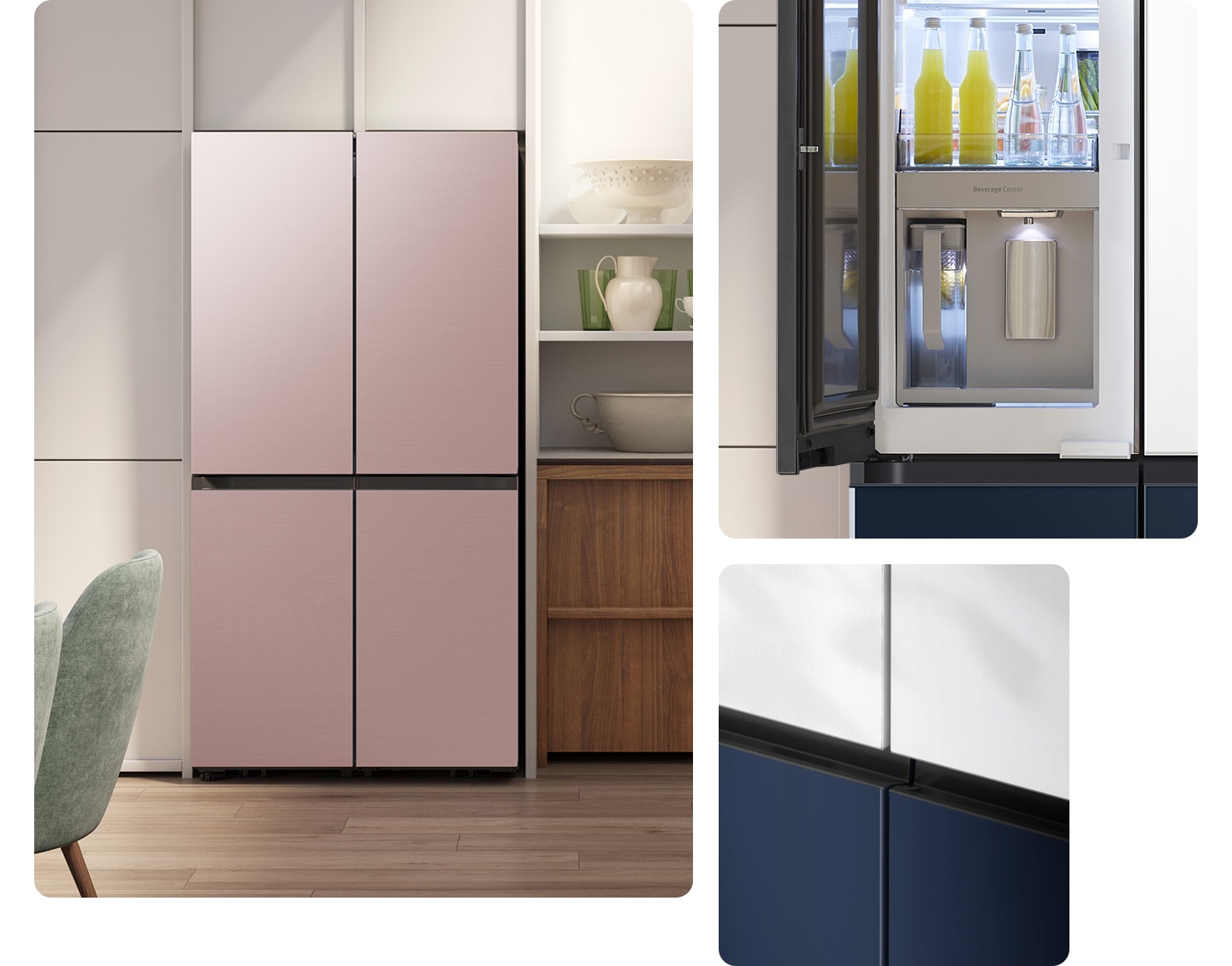 The sleek exterior of the fridge gives a clean look to the modern kitchen, with a flat finish and no recessed handles.