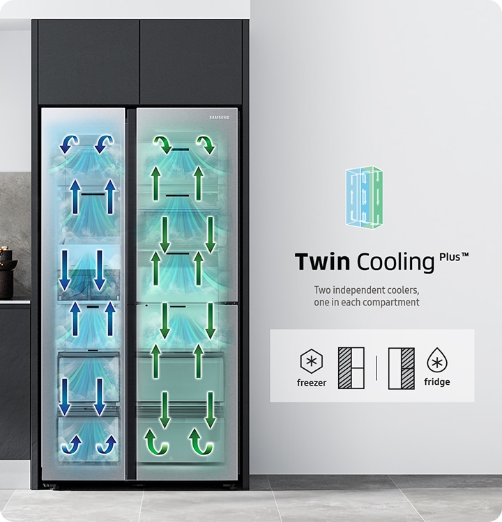 RS8000BC has two cooling systems inside with freezing at the left side, refrigeration at the right side.