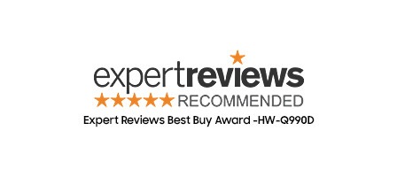 Expert Reviews logo. Five star recommended. Expert Reviews Best Buy Award -HW-Q990D.