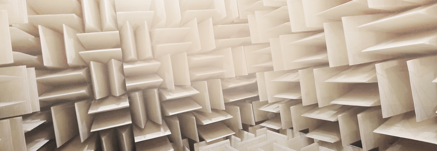 A close up of an anechoic chamber used to test sound devices.