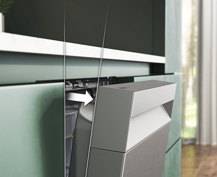 Shows how the door opens automatically when a cycle ends, so that steam escapes and everything dries quickly and effectively.