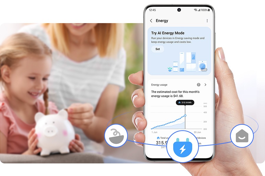 You can check the energy usage in SmartThings Energy.
