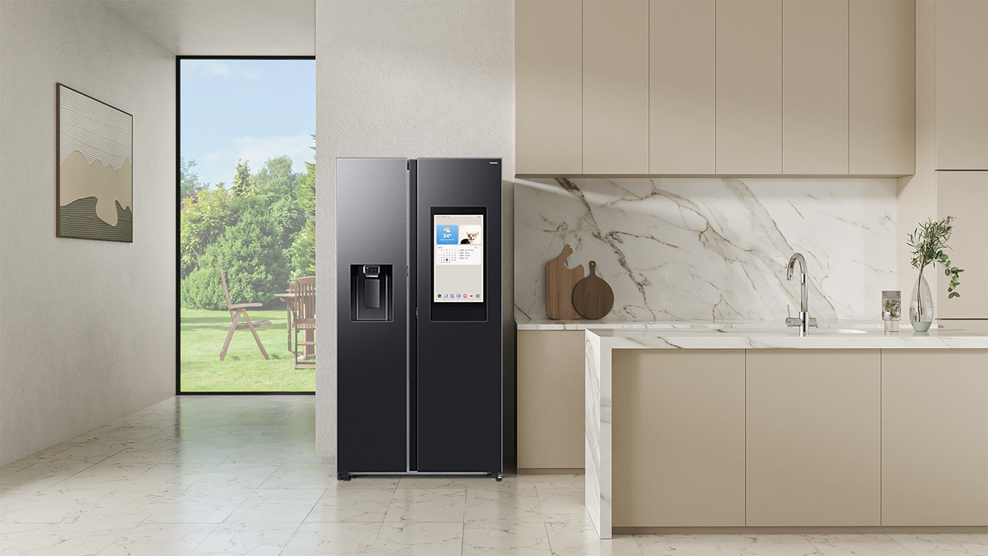 The refrigerator is installed in the modern Kitchen.