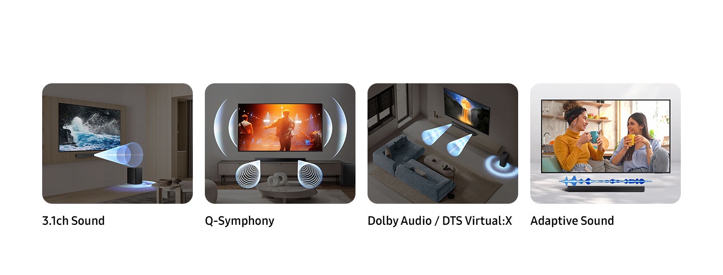 3.1ch Sound, Q-Symphony, Dolby Audio Audio / DTS Virtual:X, Adaptive Sound are shown as the key features for B650F.