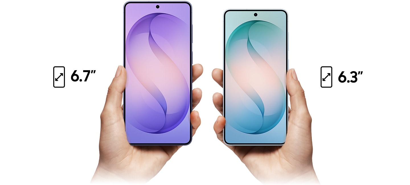 Galaxy S26 and S26 plus are seen side by side from the main screen to show the difference in size.