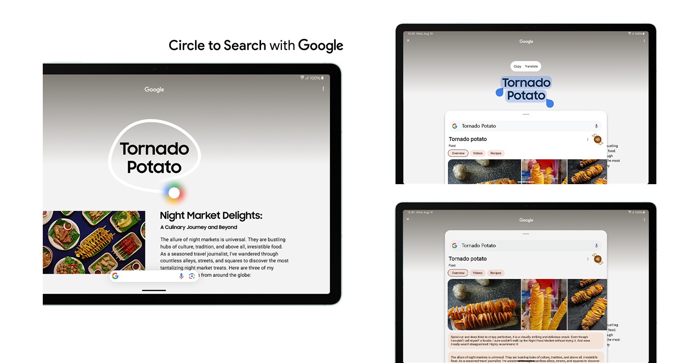 A blog page about tornado potato is open in a web browser app. 'Tornado Potato' text in the middle is circled, and is selected showing a Google search result. The full Google search result for tornado potato is shown on top.