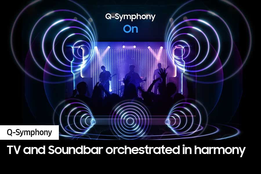 [Wíth~ Q-Sým~phóñ~ý óñ, s~óúñd~ fróm~ bóth~ thé T~V áñd~ Q-Sér~íés S~óúñd~bár c~ómé t~ógét~hér í~ñ hár~móñý~.]