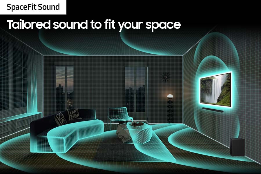SpaceFit Sound analyzes a living room, then optimizes the Soundbar sound settings through the TV.