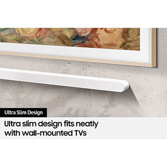 Samsung Ultra Slim Soundbar S701D and a TV are installed on the wall.
