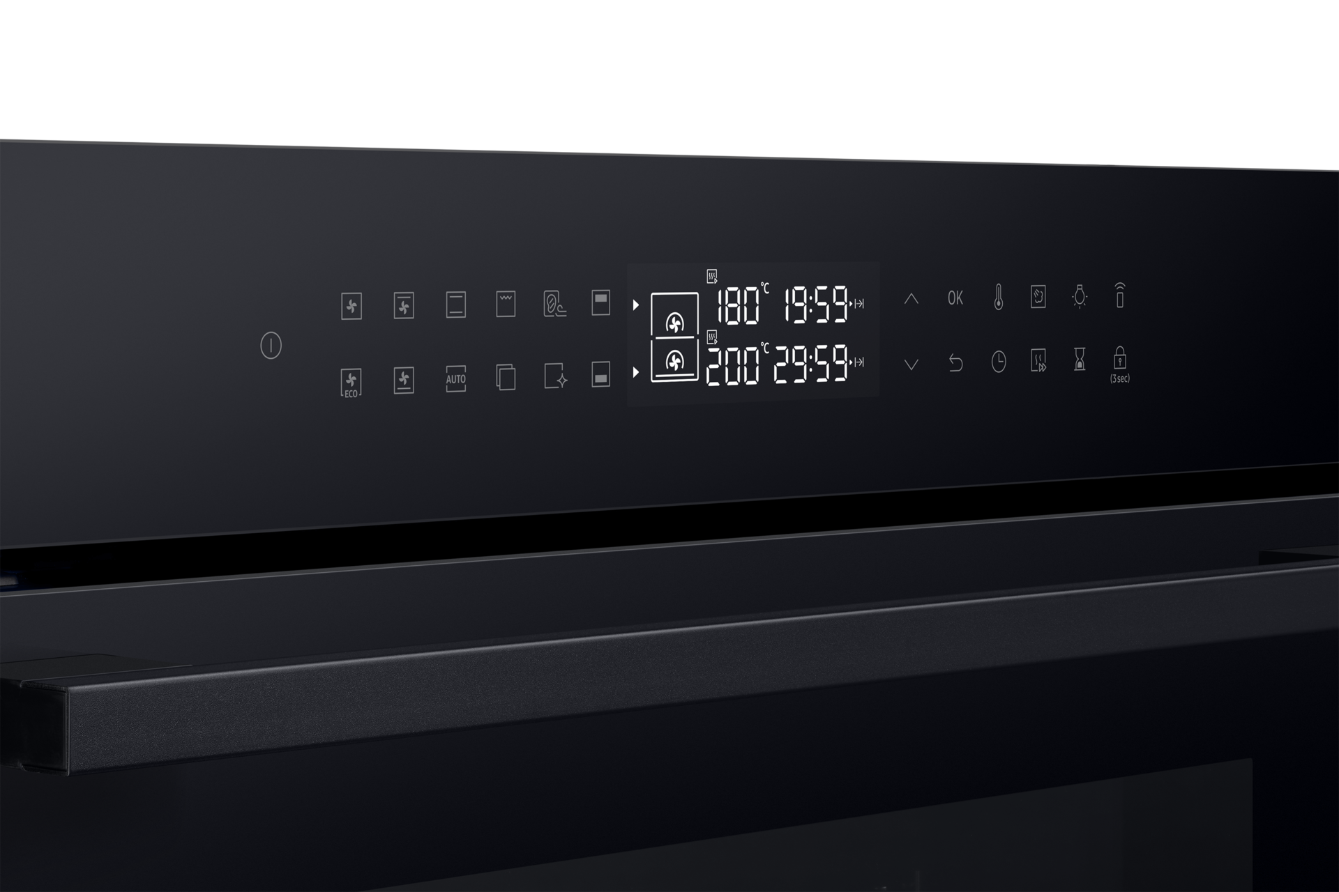 NV7000B 4 Electric Oven with Dual Cook and Simple Steam, Bespoke Design, Air Sous Vide Detail-Display1 Black 