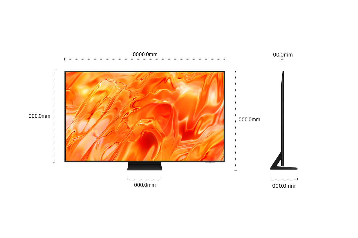 Dimension of Samsung Neo QLED QN70H screen only (## x ## x ## inch). Height with Black Basic feet Stand (## inch). Dimension of Black Basic feet Stand. (## x ## inch).