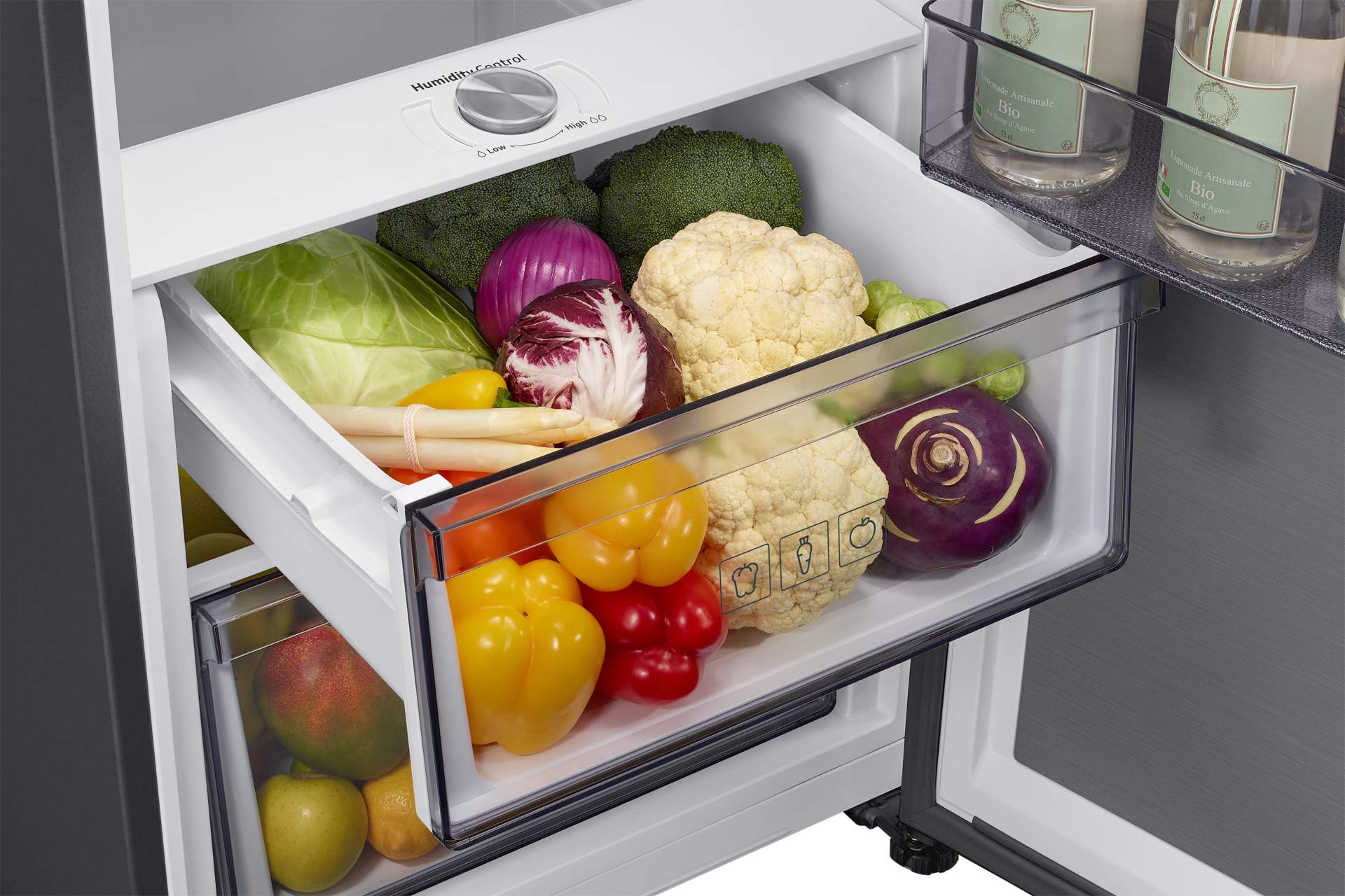 Tall One Door RI80H/24 AI precise cooling 387L Detail-Humidity-Box Silver 