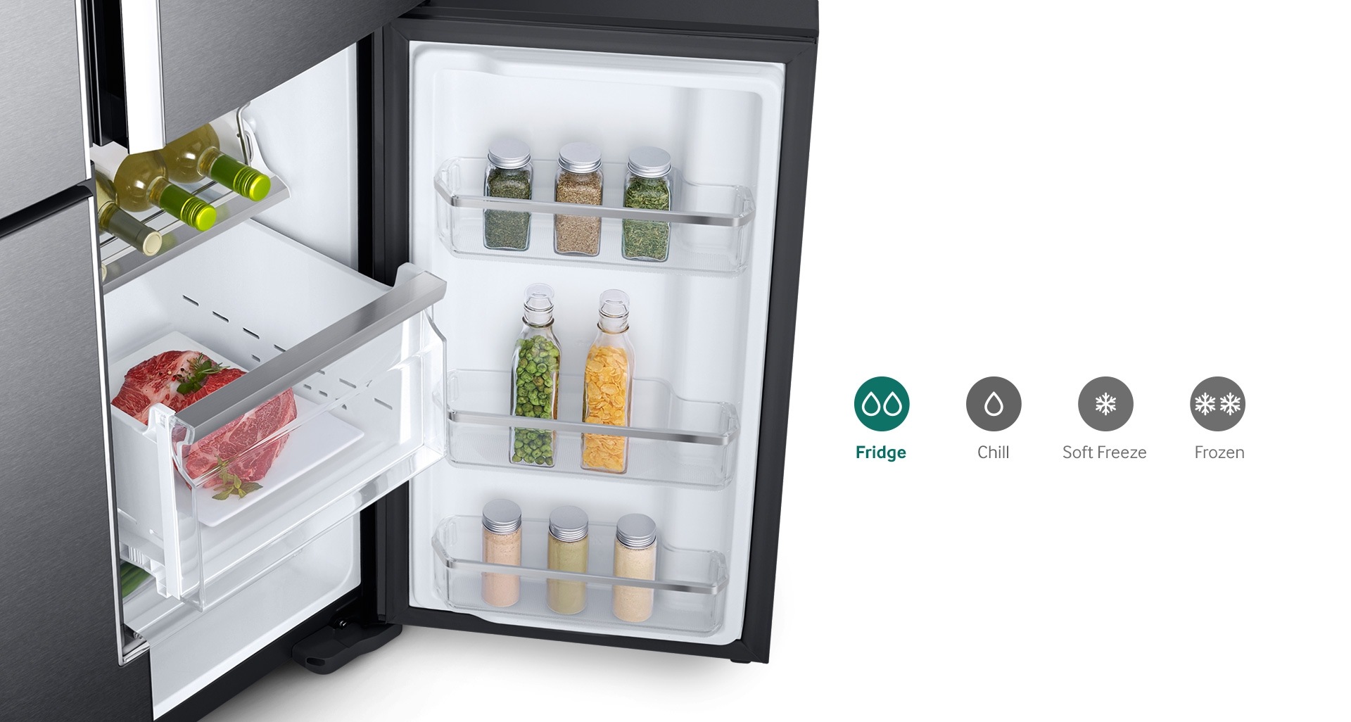 An image showing the FlexZone stores fresh items in a Fridge Mode.