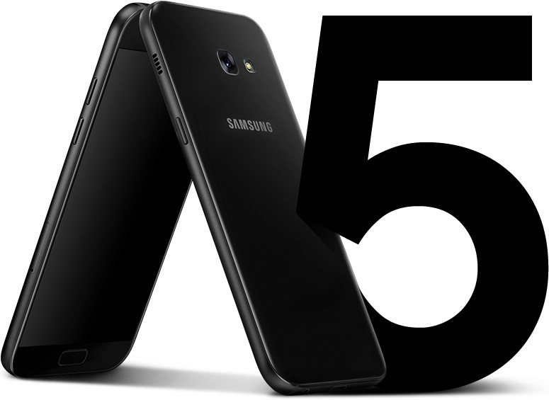 Front and side view of the Galaxy A5 (2017) to highlight its uniform design with zero protrusion.