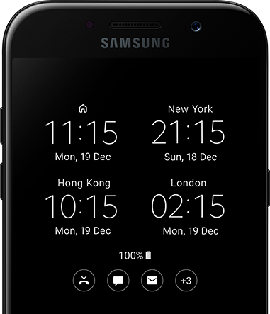 View the date and time instantly across different time zones on the Galaxy A5 (2017) with Always on Display.