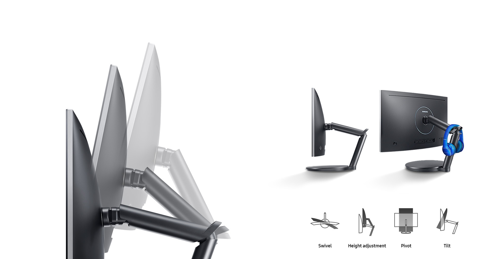 Solid and ergonomic dual-hinged arm for precision screen positioning 