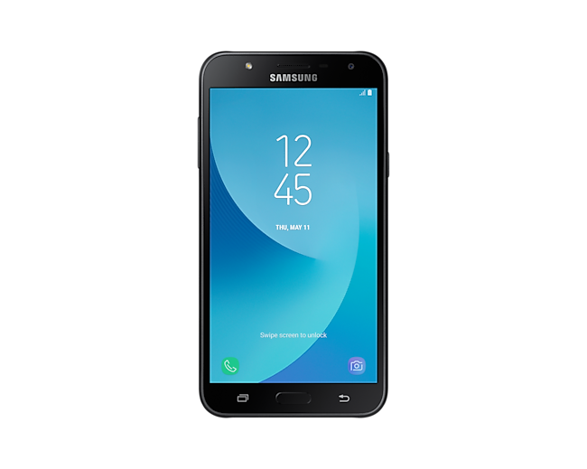 The front of a Black Samsung Galaxy J7 Core shows a 5.5-inch display that brings an incredible viewing experience. See Samsung J7 Core specs and price here