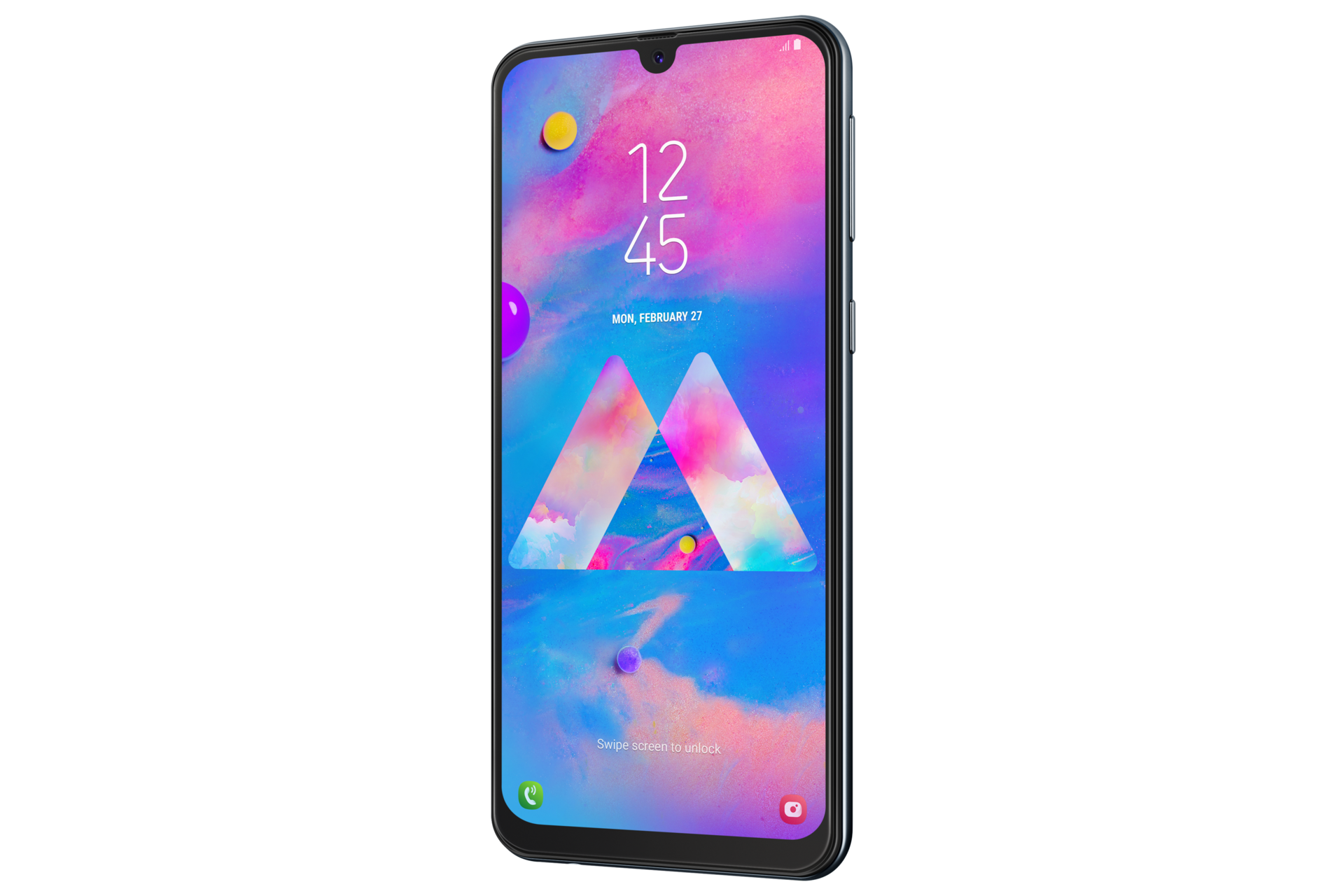 Galaxy M30 Samsung smartphone key features and highlights, right perspective