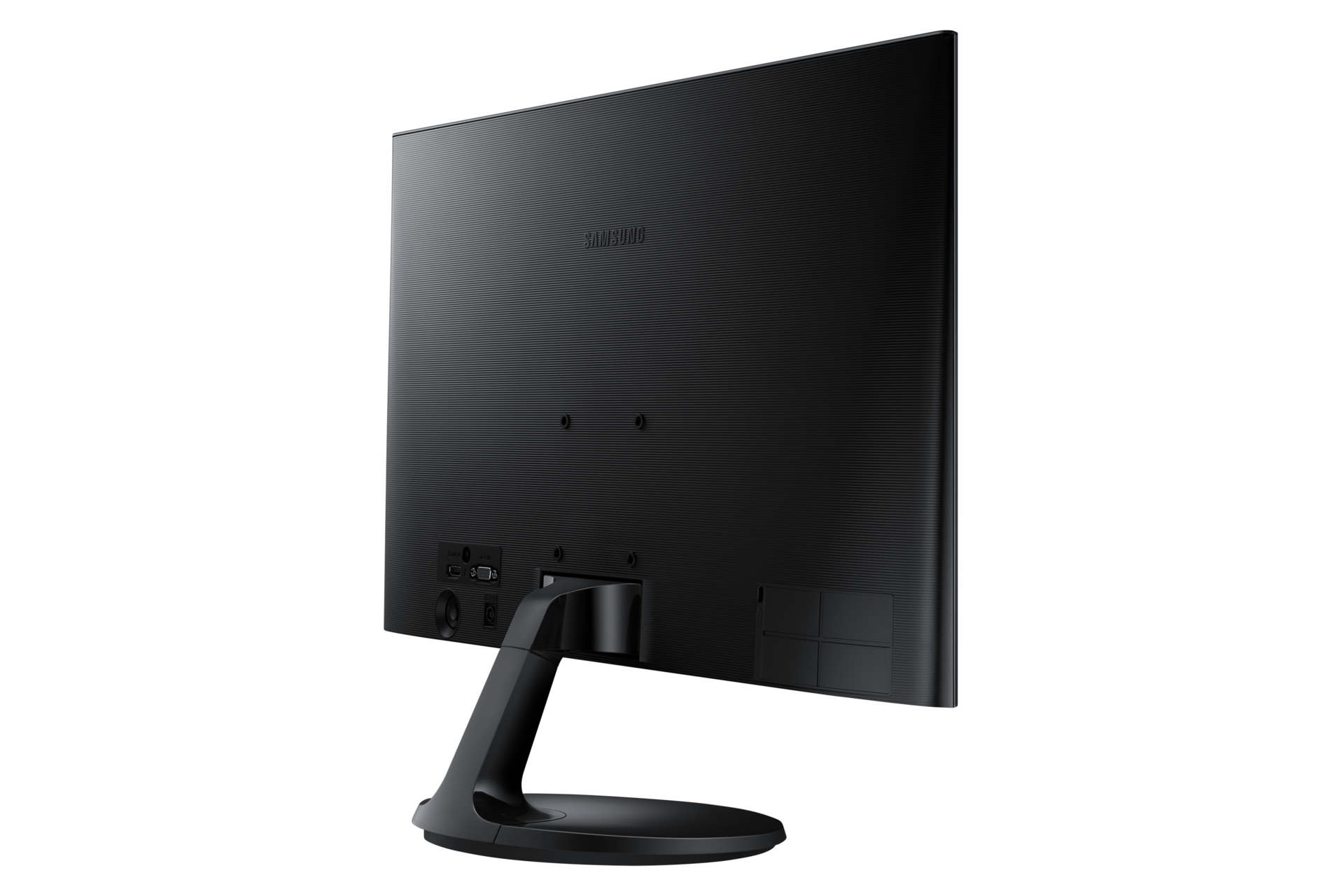 Buy a 24-inch monitor with Eye Saver Mode that helps reduce blue light emissions and eye fatigue. The back perspective of a black FHD Monitor shows its back