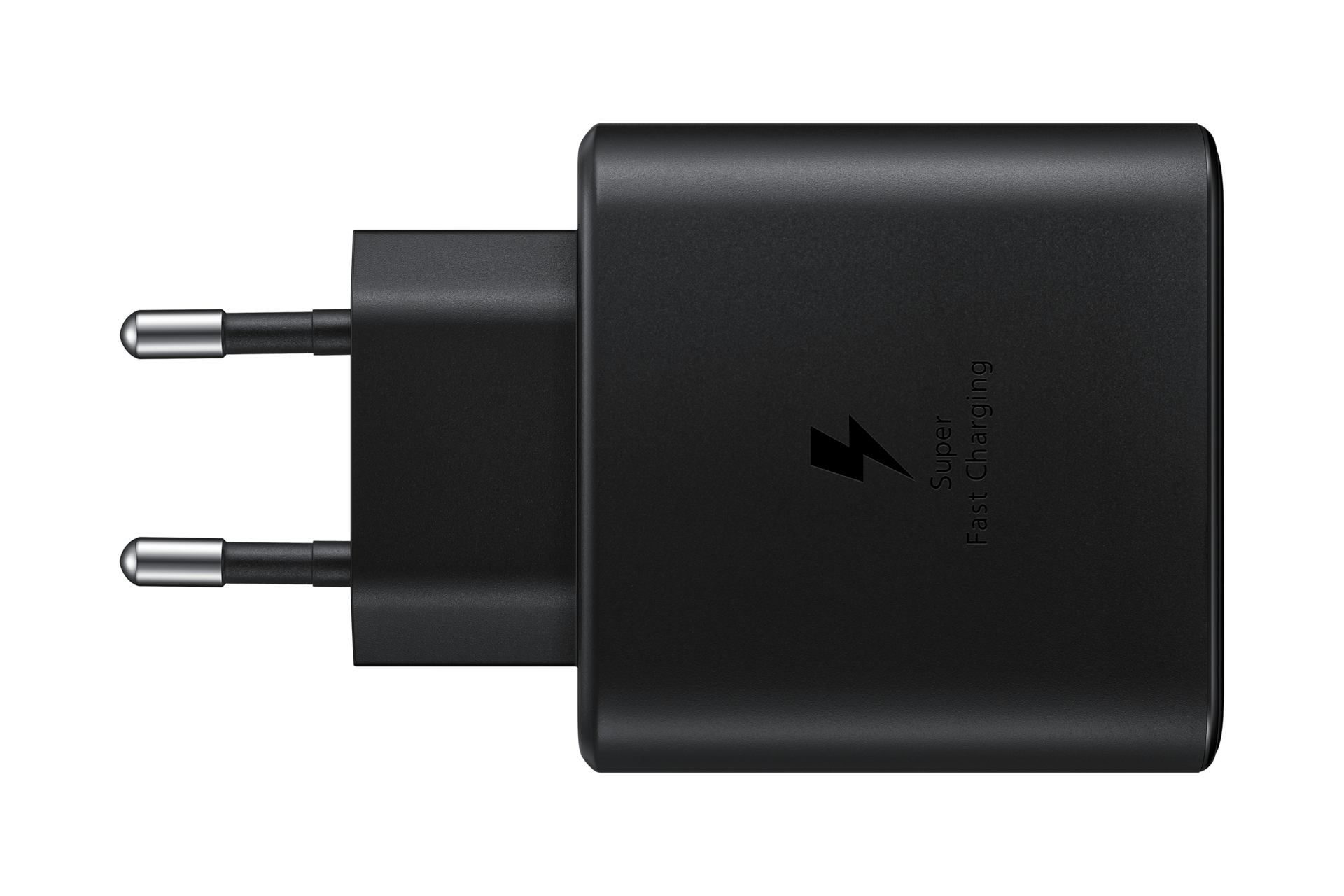 Front view of Samsung 45 watt charger in black