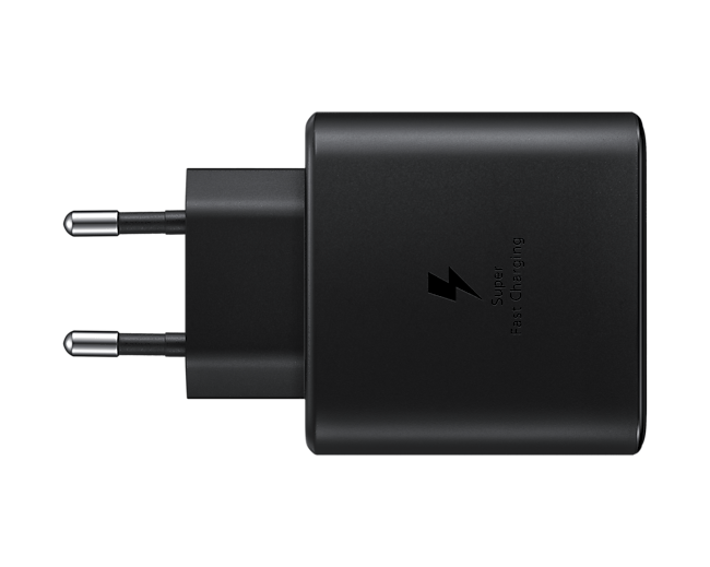 Front view of Samsung 45 watt charger in black
