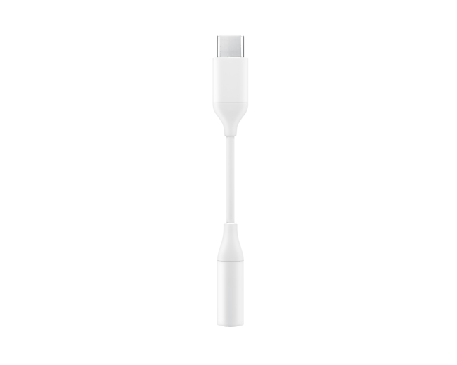Front view of Samsung Type C to 3.5mm Jack Adapter for headset in white