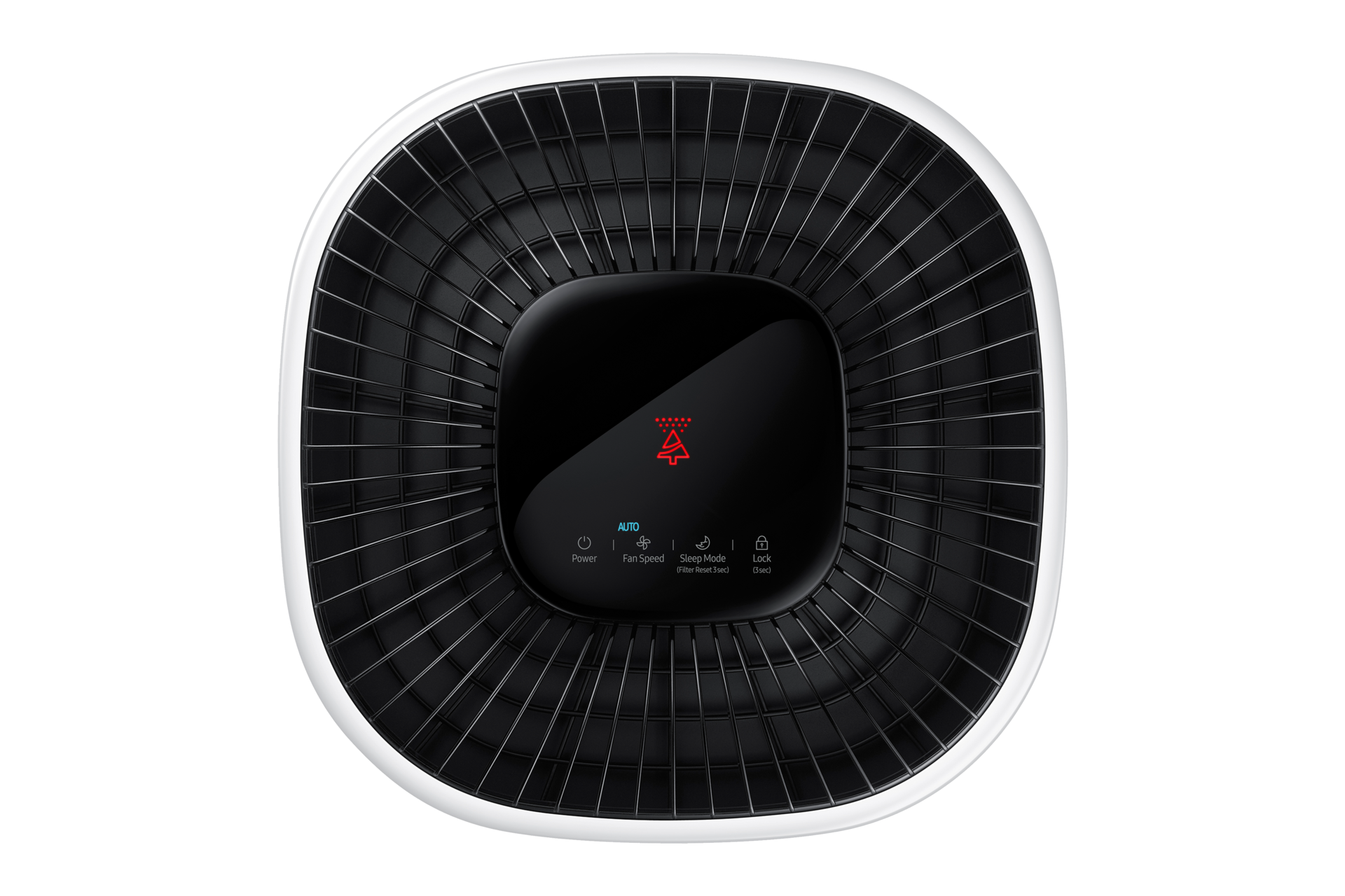 Zdjęcie przedstawia, w jaki sposób oczyszczacz powietrza z filtrem HEPA AX34R3020WW/EU od marki Samsung informuje o złej jakości powietrza.