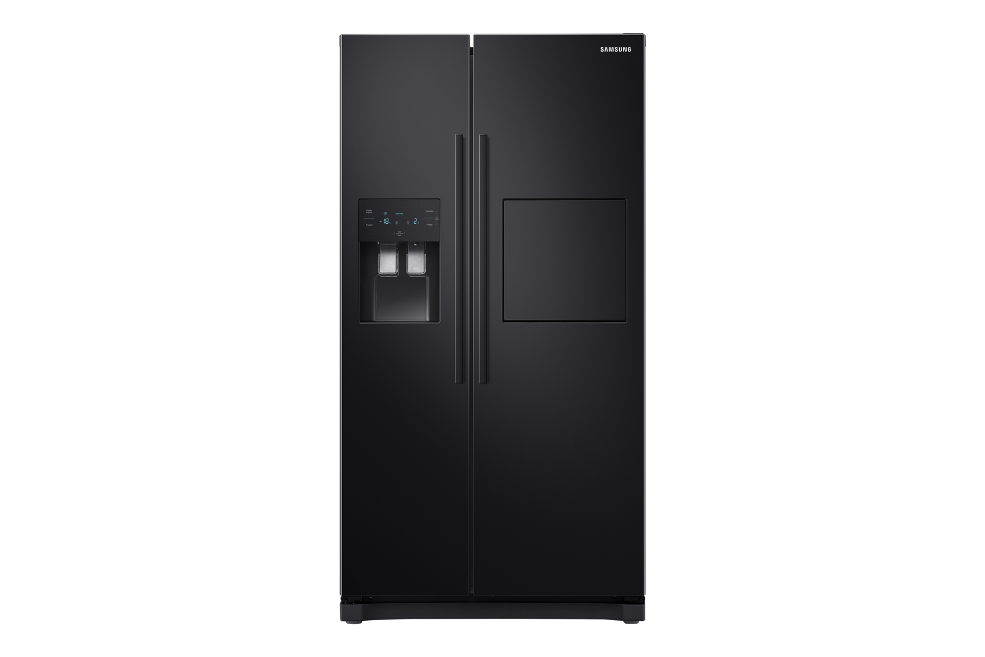 Czarna lodówka Samsung Side by Side z barkiem, kostkarką i dystrybutorem wody o pojemności 501 l. - RS50N3913BC/EO - przód