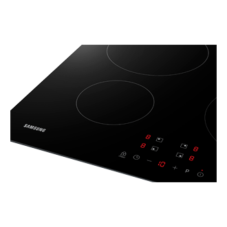 Zbliżenie na detale płyty indukcyjnej Samsung NZ64M3NM1BB/UR.