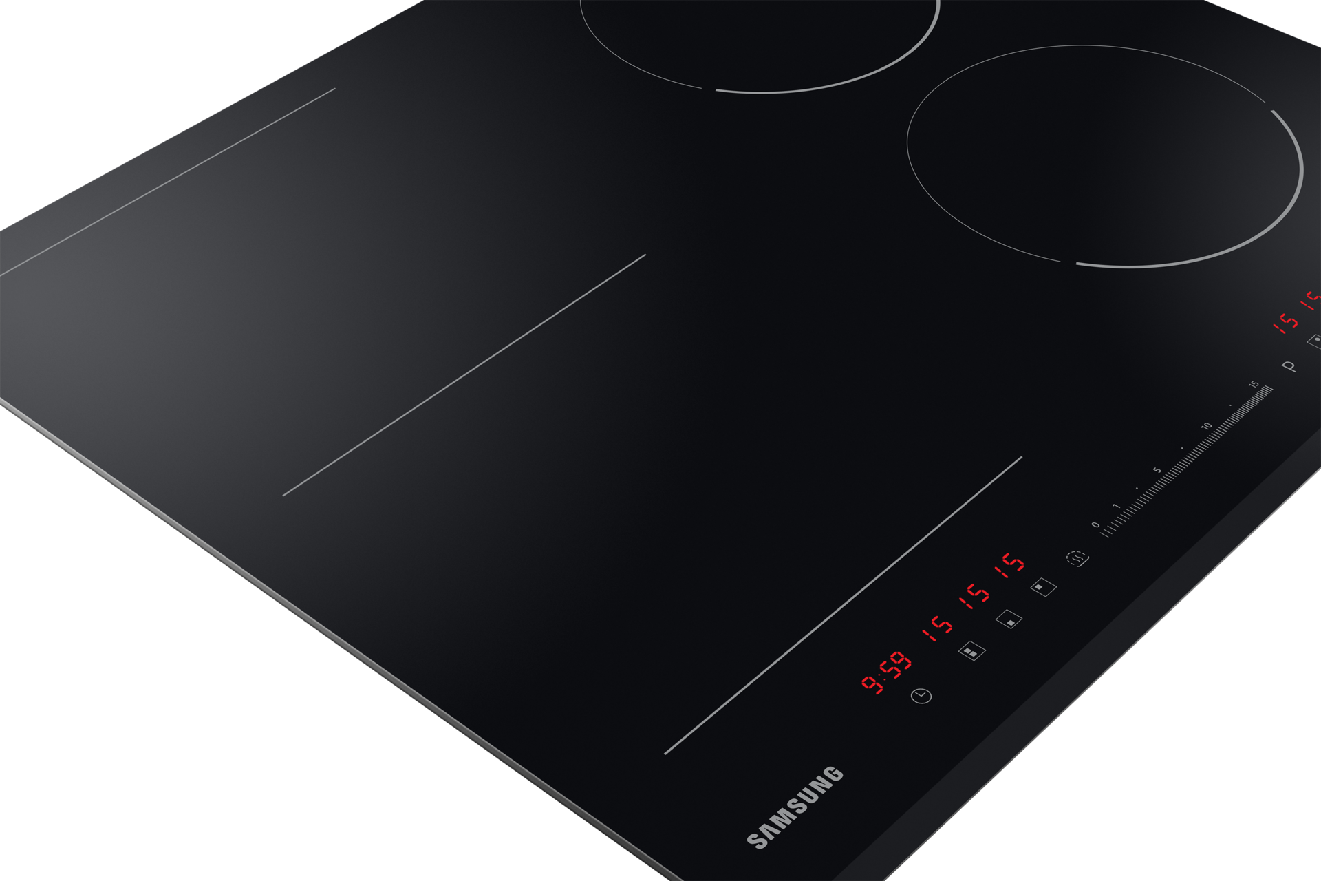 Zbliżenie na płytę indukcyjną czarną Samsung NZ64R3747BK/UR.