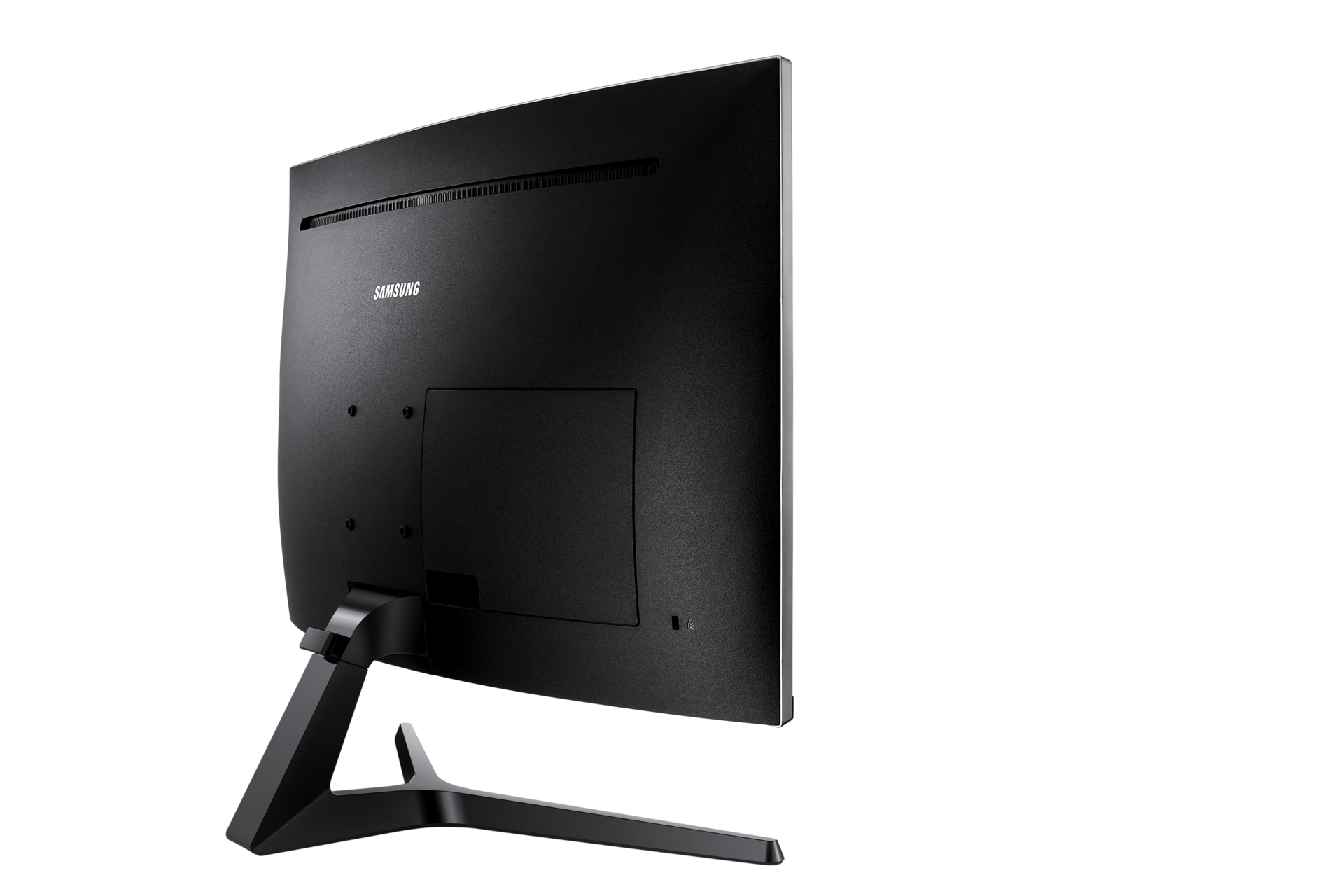 Zakrzywiony monitor do gier Samsung LC27JG50QQUXEN zaprezentowany z tyłu.