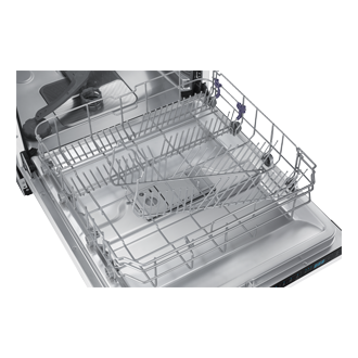 Biała zmywarka 60 cm Samsung DW60M6051BB/EO pozwala na komfortowe układanie naczyń w wysuwanych koszach.