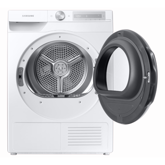 Pokazana z przodu suszarka Samsung 9 kg DV90T6240LH/S6 z otwartymi drzwiami