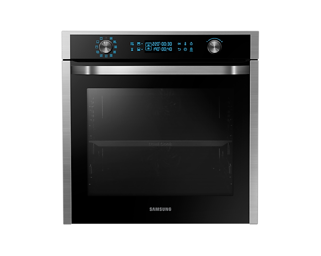 Piekarnik elektryczny Samsung NV75J5540RS/EO z technologią Dual Cook o pojemności komory 75 litrów przedstawiony przodem.