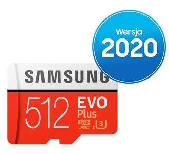 Karta microSD 512 GB z 2020 widziana z przodu - to karta Samsung EVO Plus 2020 MB-MC512HA/EU z UHS-I Klasa szybkości 1 (U1), klasa 10 - poznaj superszybką kartę pamięci!