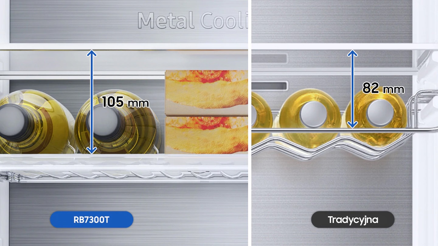Полиця для пляшок нових холодильників Samsung RB38T705CB1 / EF має нову висоту і дизайн, що дозволяє зберігати не тільки пляшки, але і коробки.