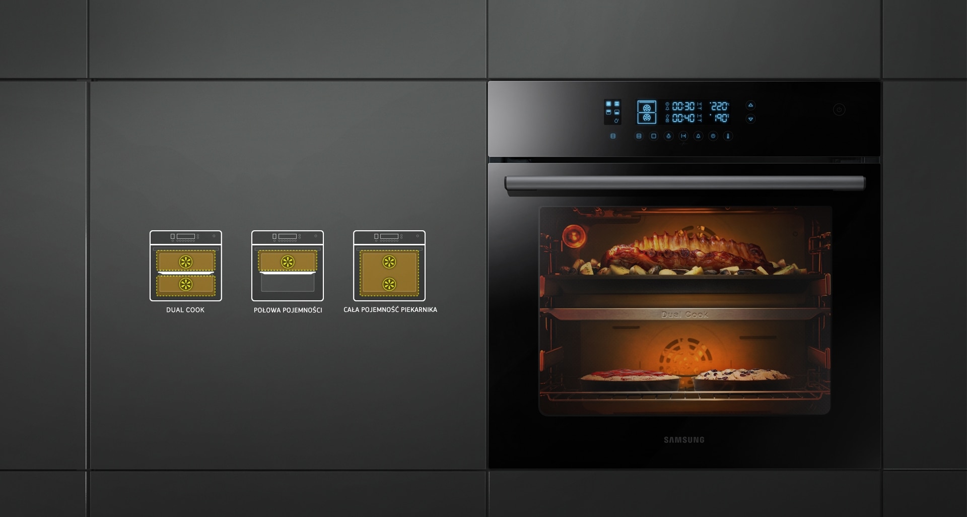 FORNO SAMSUNG NV70H5787CB ELETTRICO INCASSO 70 L DUAL COOK 40 PROGRAMMI  PULIZIA CATALITICA E A VAPORE NERO REFURBISHED CLASSE A