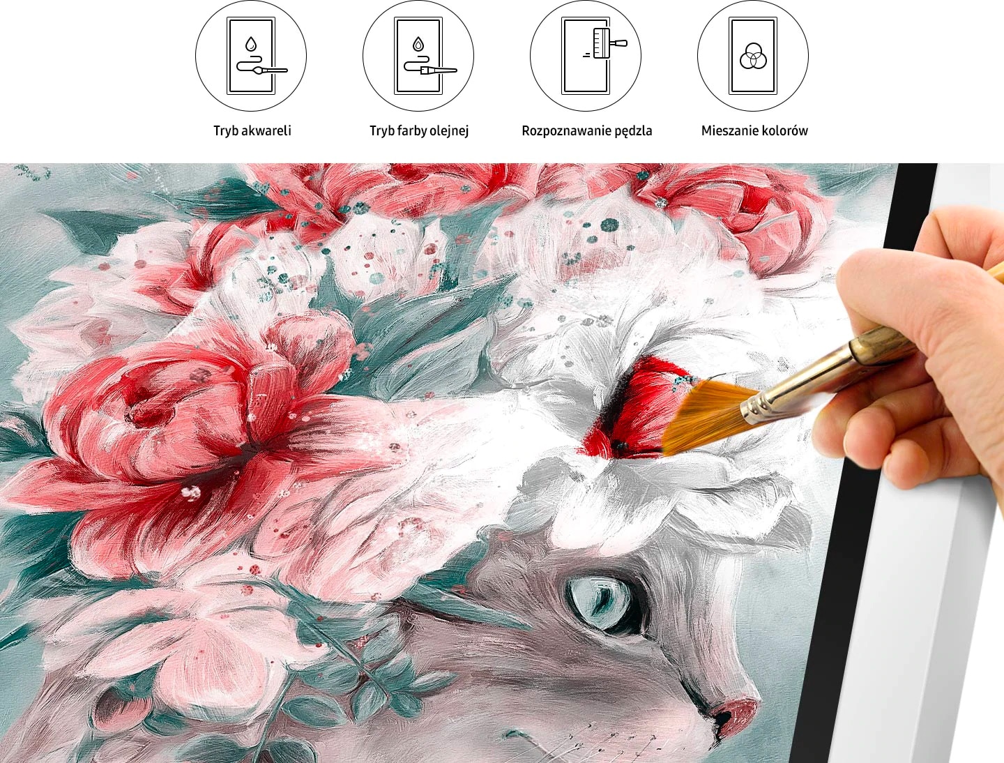 Możesz malować obrazy z Trybem pędzla na ekranie Samsung Flip 55 cali - wybierz styl akwareli albo farb olejnych