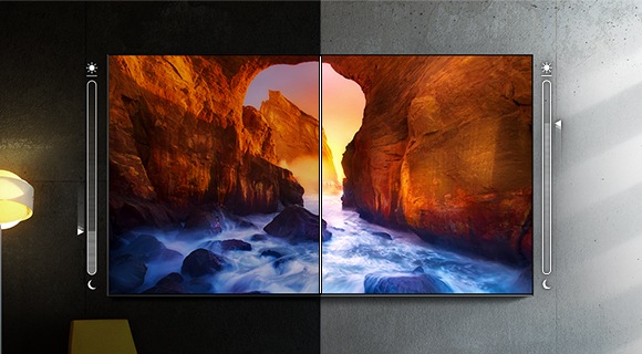 La funzione di adattamento delle immagini sui televisori Samsung Q77T QLED si adatta all'ora del giorno e all'illuminazione