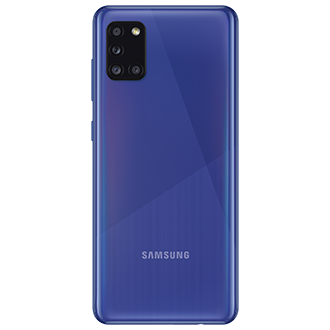 Poczwórna kamera i tylny panel niebieskiego smartfona SM-A315GZBUEUE Samsung Galaxy model A31 z ekranem FHD+ Super AMOLED i oprogramowaniem Samsung Knox