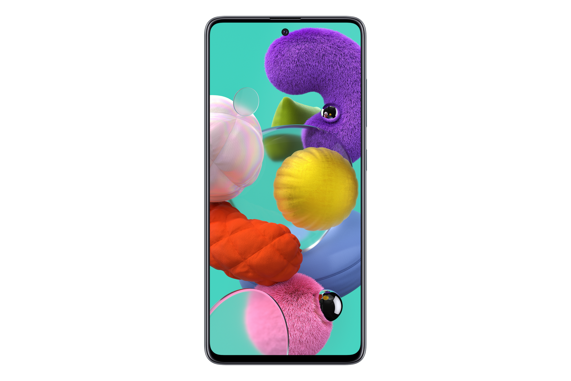 Smartfon biznesowy Samsung Galaxy A51 z 6,5-calowym wyświetlaczem Infinity-O pokazany od frontu