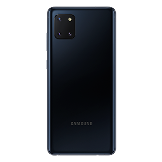 Rzut na tylną ściankę nowego smartfonu z linii Galaxy - Samsung Note 10 Lite w kolorze Aura Black. Poznaj nowy smartfon Samsung już teraz!