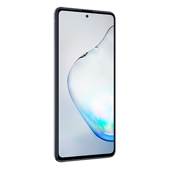 Zdjęcie z lewej strony pod skosem ekranu nowoczesnego i unikalnego smartfona Samsung - Galaxy Note 10 Lite. Poznaj przepiękny i inteligentny smatfon Note 10 Lite już teraz.